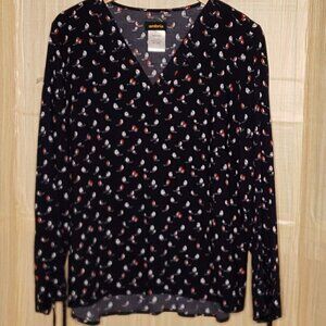 Ambria Womens Navy Sailboat Print Blouse With Tie Cuffs 12